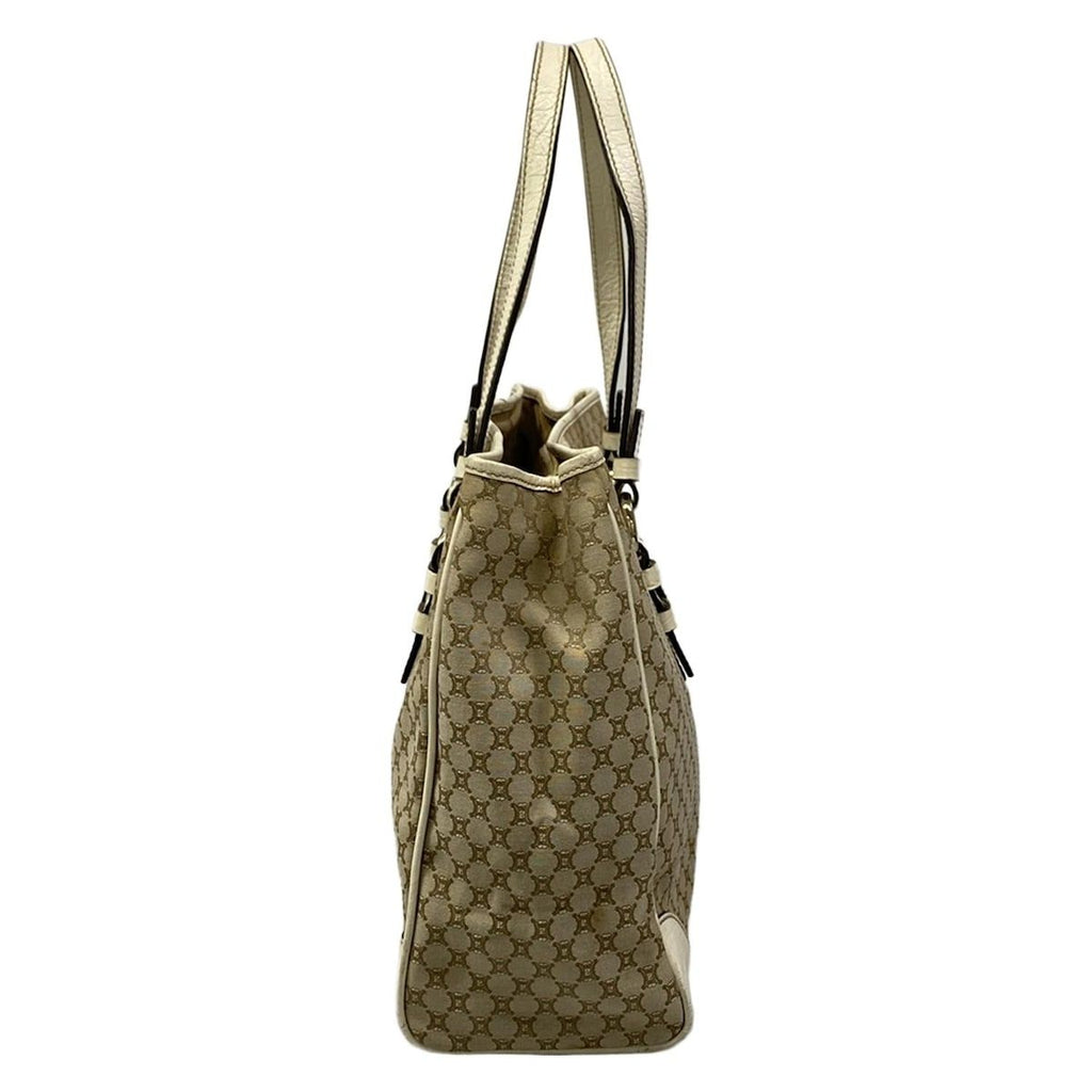 Celine Tote Macadam Pattern Gray Beige Ivory Embossed Leather — view 2