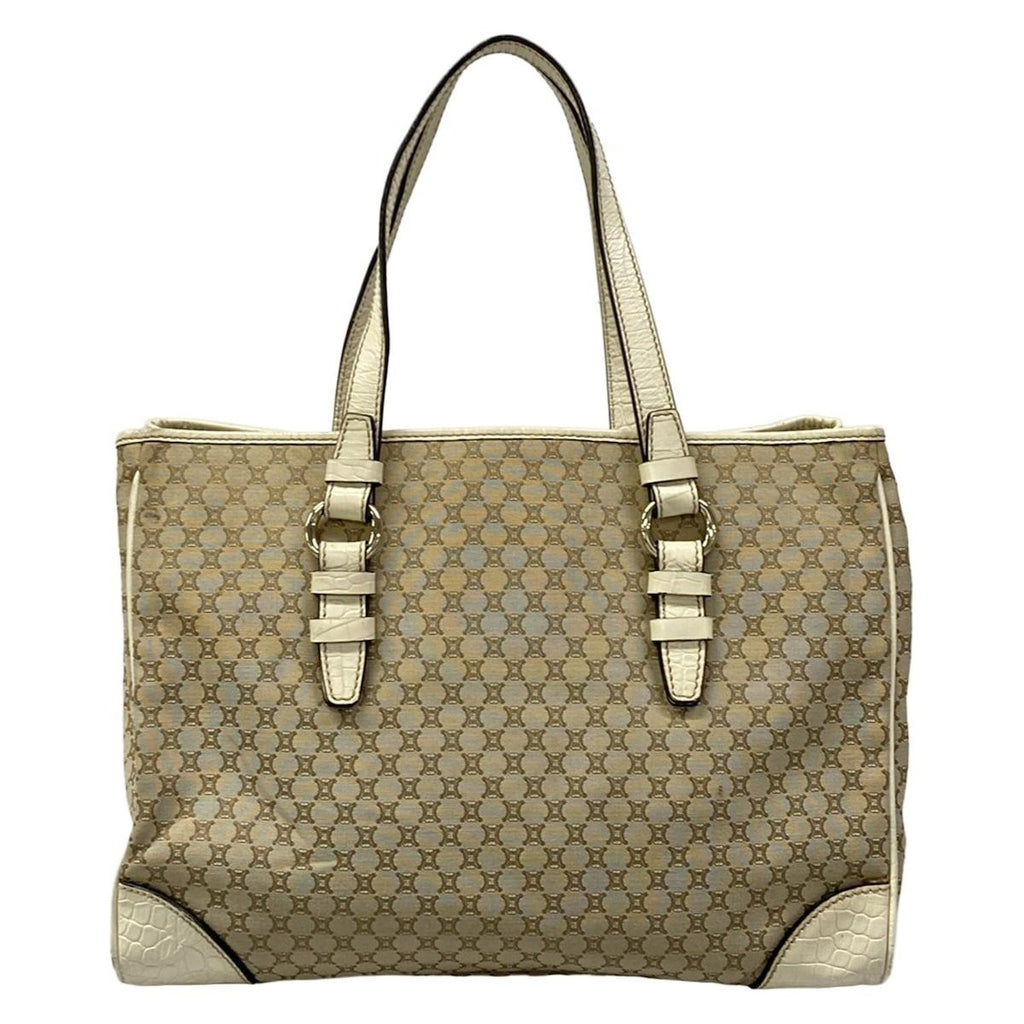 Celine Tote Macadam Pattern Gray Beige Ivory Embossed Leather — view 3