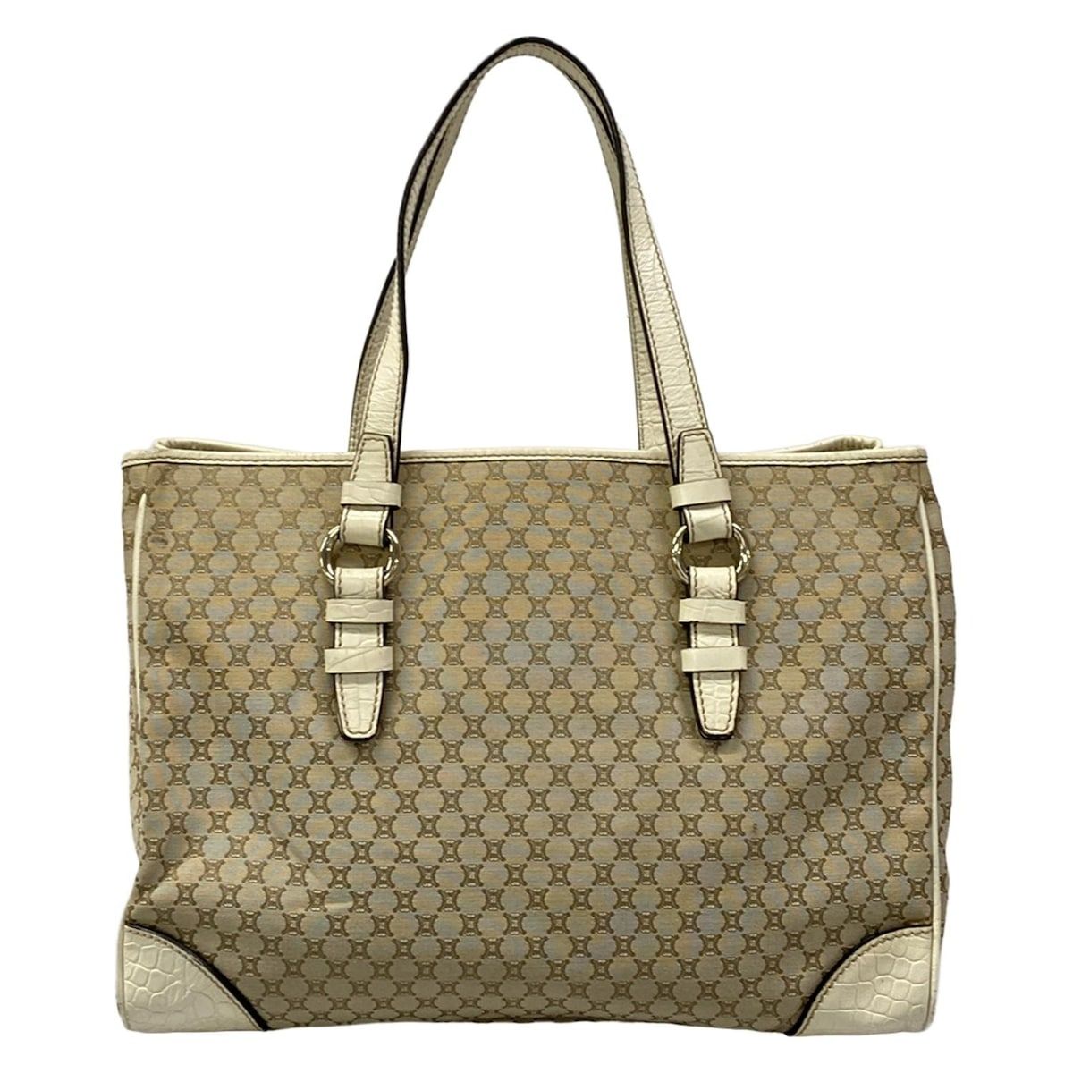 Celine Tote Macadam Pattern Gray Beige Ivory Embossed Leather — view 3