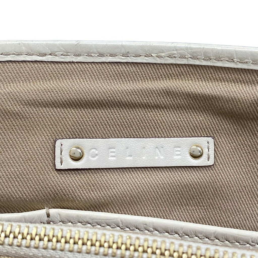 Celine Tote Macadam Pattern Gray Beige Ivory Embossed Leather — view 8