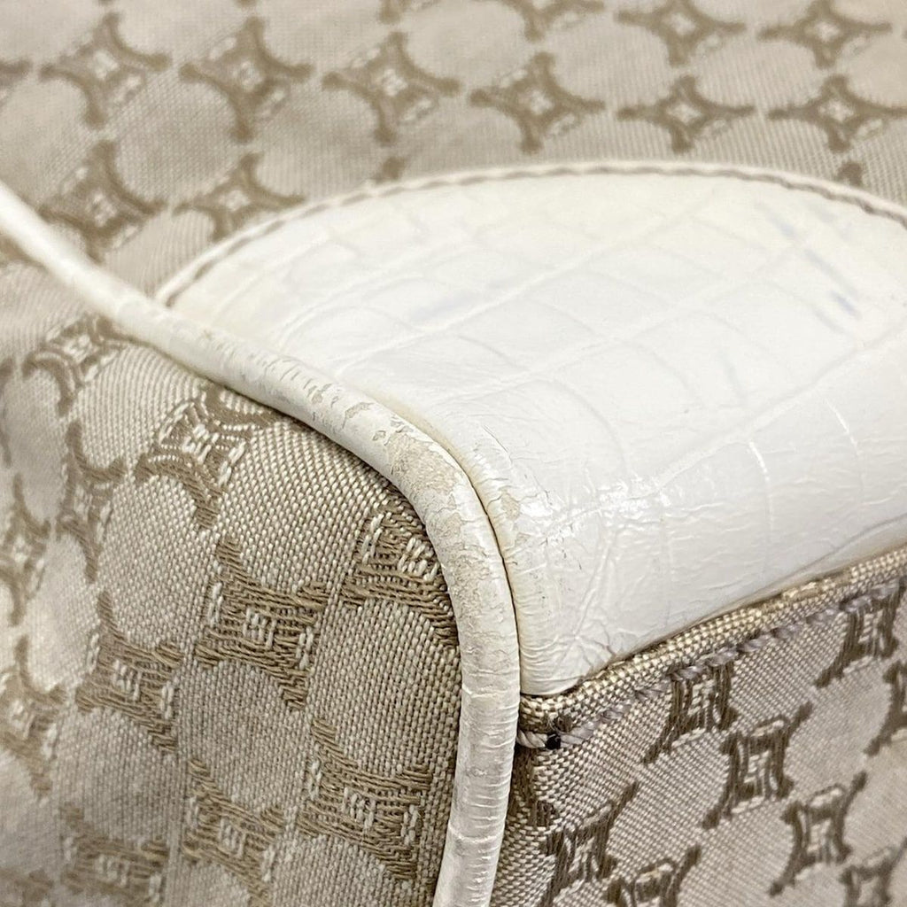 Celine Tote Macadam Pattern Gray Beige Ivory Embossed Leather — view 6