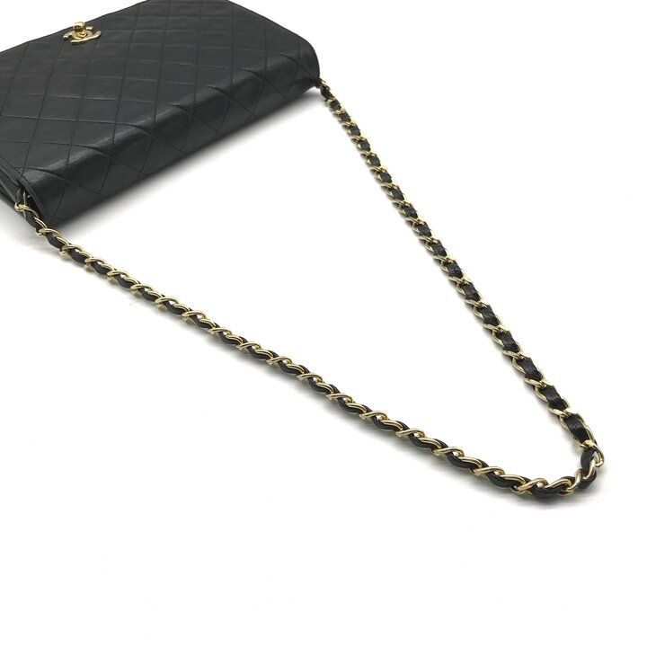 Chanel CC Logo Chain Shoulder Bag Turnlock Full Flap Lambskin Black — view 6