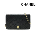 Chanel CC Logo Chain Shoulder Bag Turnlock Full Flap Lambskin Black