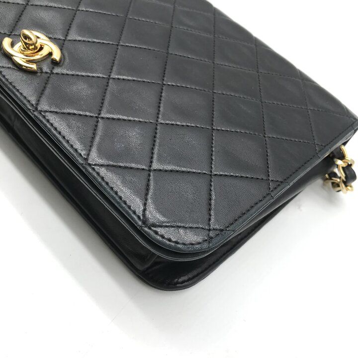 Chanel CC Logo Chain Shoulder Bag Turnlock Full Flap Lambskin Black — view 4