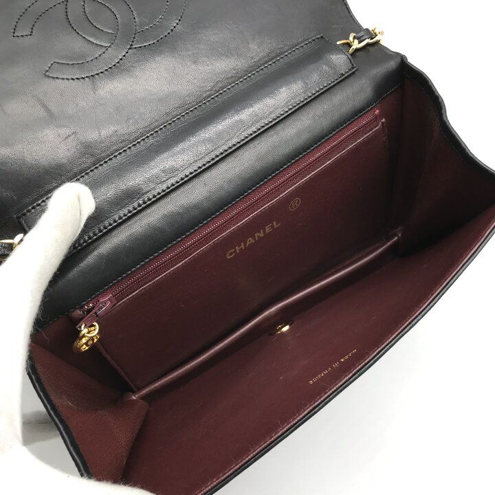 Chanel CC Logo Chain Shoulder Bag Turnlock Full Flap Lambskin Black — view 8