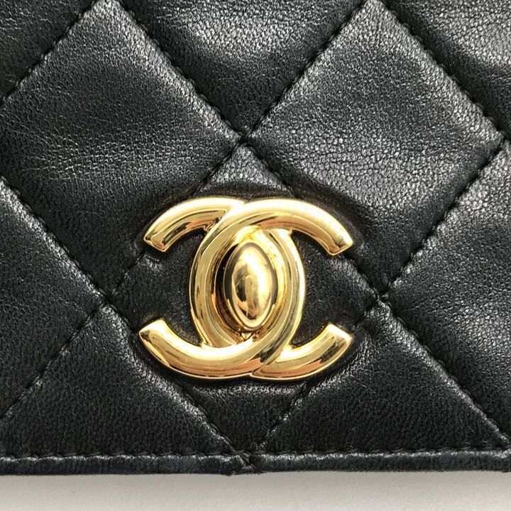 Chanel CC Logo Chain Shoulder Bag Turnlock Full Flap Lambskin Black — view 9