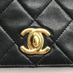 Chanel CC Logo Chain Shoulder Bag Turnlock Full Flap Lambskin Black — view 9