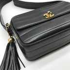 Chanel Shoulder Bag Turnlock Vintage CC Logo Fringe Tassel Black — view 5