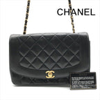 Chanel CC Logo Diana Quilted Lambskin Chain Shoulder Bag Crossbody Black — view 2