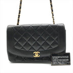 Chanel CC Logo Diana Quilted Lambskin Chain Shoulder Bag Crossbody Black