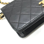 Chanel CC Logo Mini Quilted Push Lock Leather Chain Shoulder Bag Black — view 5