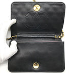Chanel CC Logo Mini Quilted Push Lock Leather Chain Shoulder Bag Black — view 7