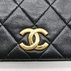Chanel CC Logo Mini Quilted Push Lock Leather Chain Shoulder Bag Black — view 9