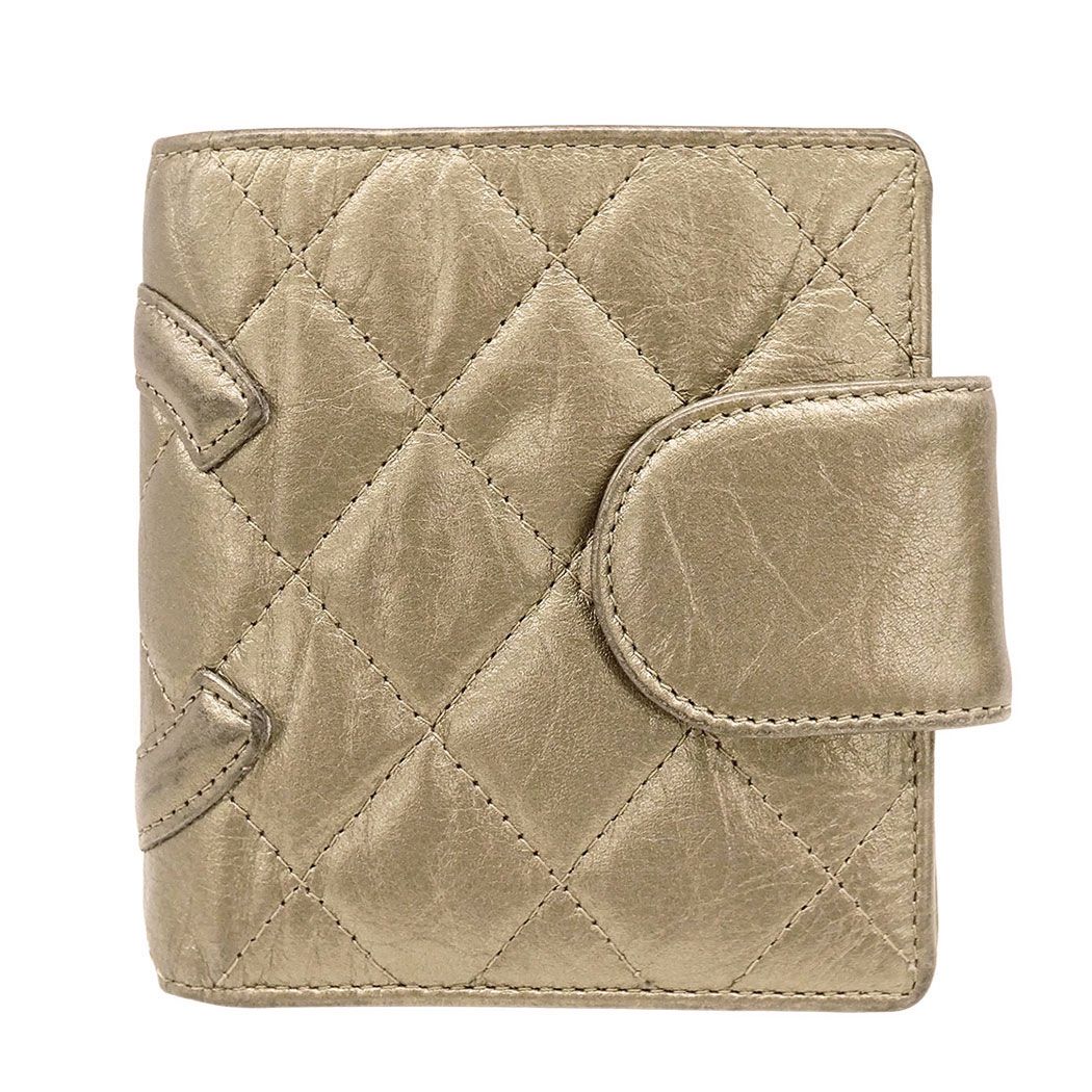 Chanel Wallet Bifold Cambon Leather Gold Silver Compact Quilted Adult — view 2