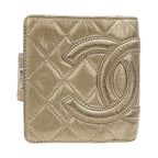 Chanel Wallet Bifold Cambon Leather Gold Silver Compact Quilted Adult