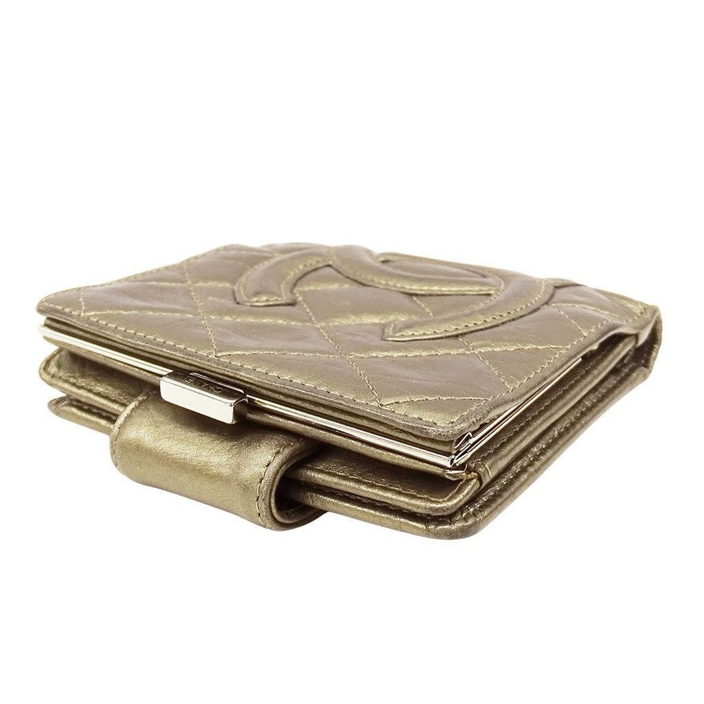 Chanel Wallet Bifold Cambon Leather Gold Silver Compact Quilted Adult — view 3