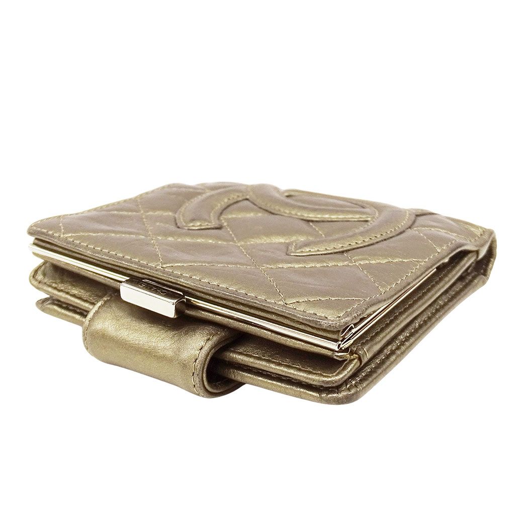 Chanel Wallet Bifold Cambon Leather Gold Silver Compact Quilted Adult — view 3