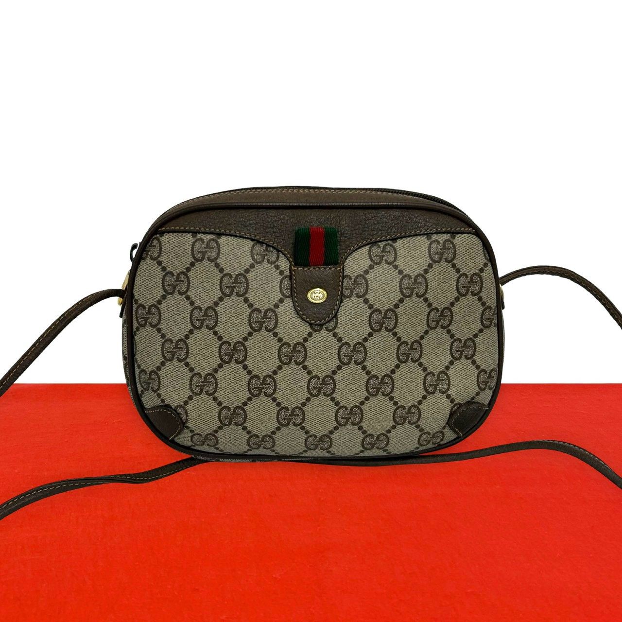 Gucci Vintage Sherry Line GG Logo Handle Leather Shoulder Bag Pochette Brown