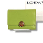 Loewe Pebble Vertical Wallet Small Green Gold Trifold Leather