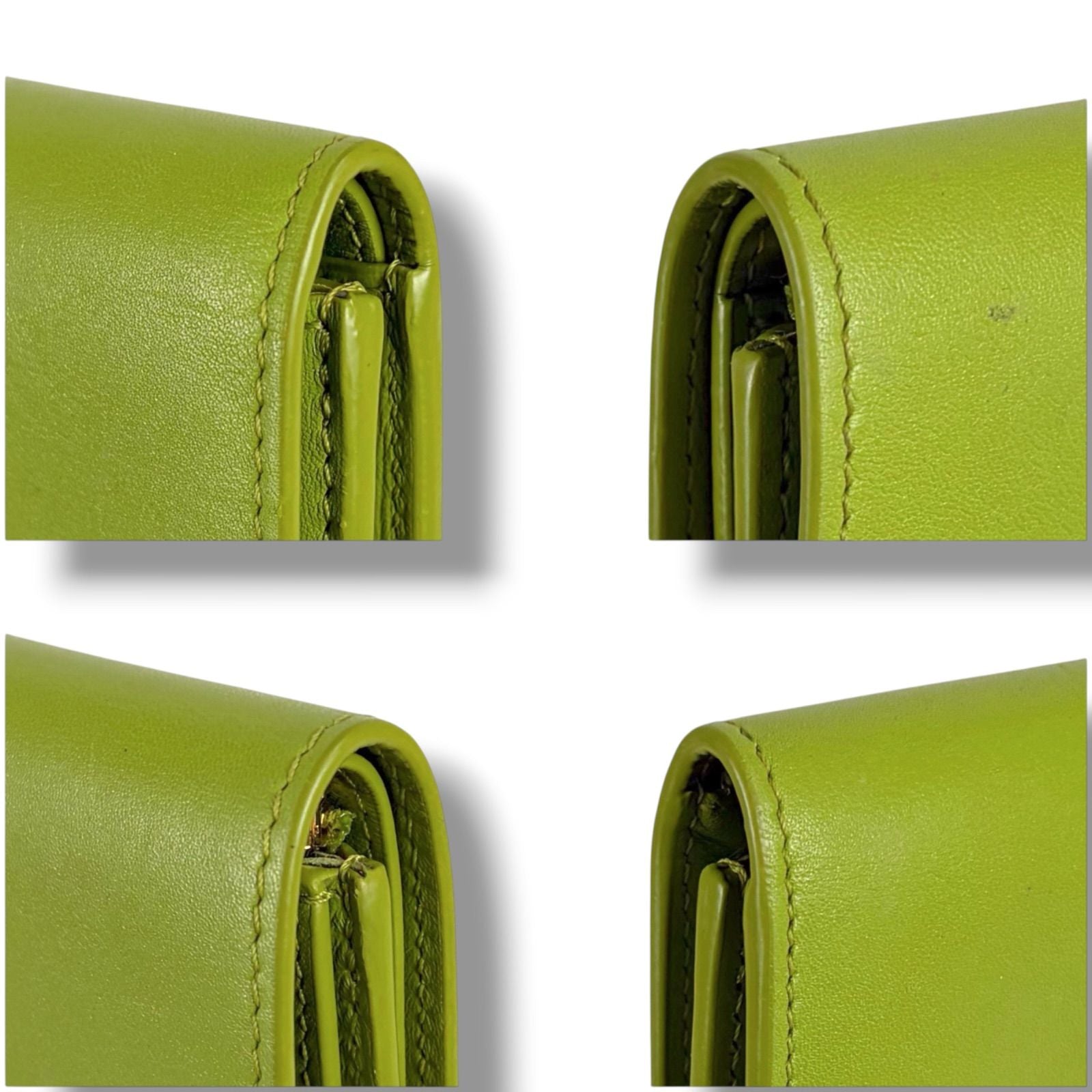 Loewe Pebble Vertical Wallet Small Green Gold Trifold Leather — view 7