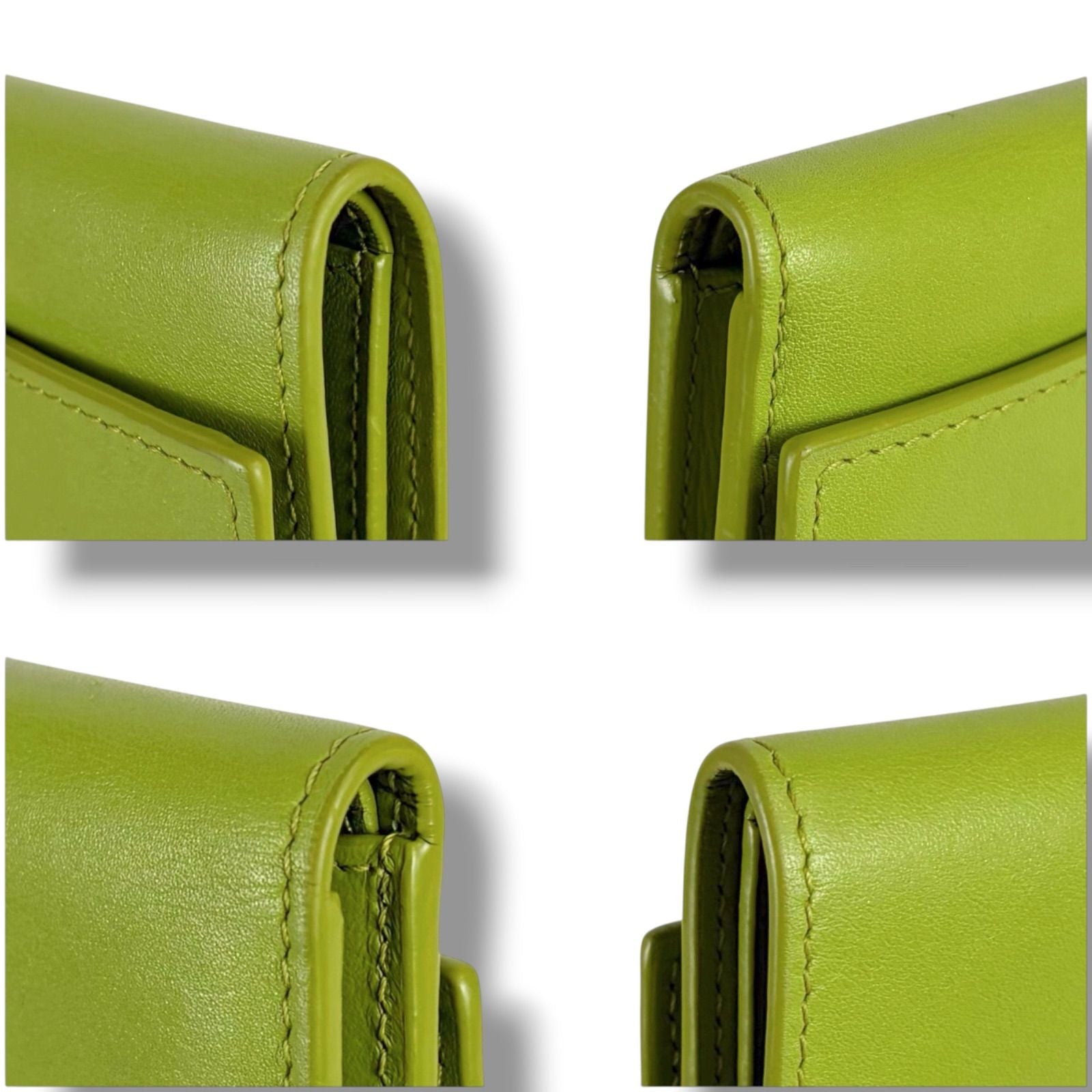 Loewe Pebble Vertical Wallet Small Green Gold Trifold Leather — view 8