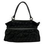 Fendi Shoulder Bag Zucca Pattern Black Leather