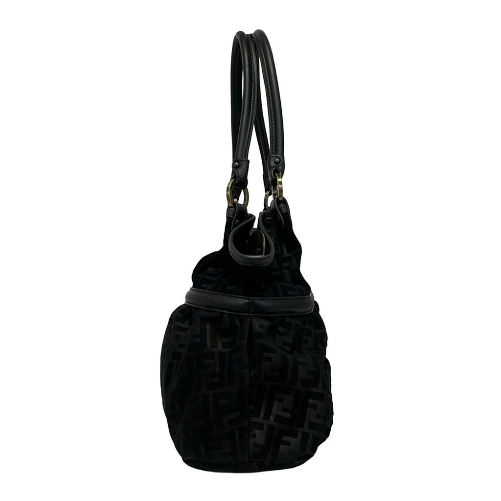 Fendi Shoulder Bag Zucca Pattern Black Leather — view 4