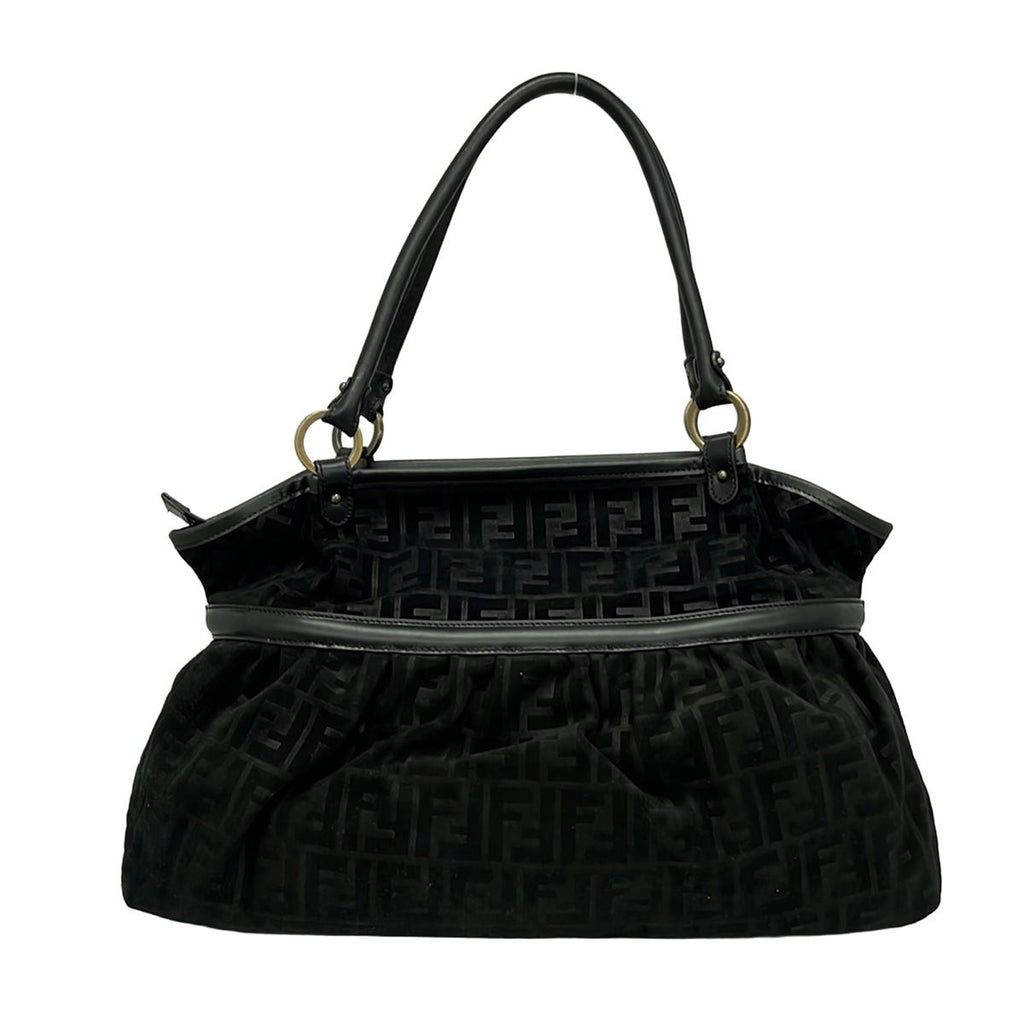 Fendi Shoulder Bag Zucca Pattern Black Leather — view 3