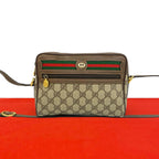 Gucci Vintage Sherry Line GG Logo Leather Shoulder Bag Brown