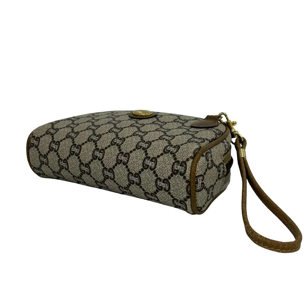 Gucci Vintage Plus Logo Leather 2-Way Shoulder Bag Mini Clutch Brown — view 8