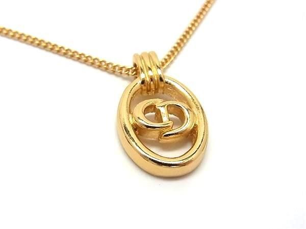 Dior Necklace Oval Logo Gold Metal Vintage — view 2