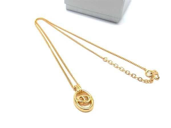 Dior Necklace Oval Logo Gold Metal Vintage