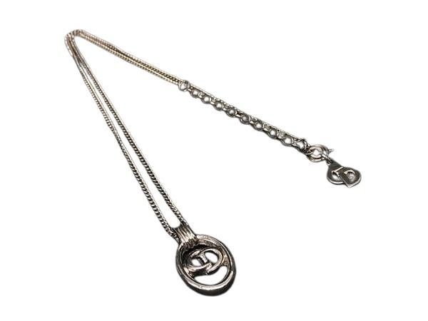 Dior Necklace Oval Logo Silver Metal Vintage