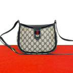 Gucci Vintage Sherry Line GG Logo Leather Shoulder Bag Sacoch Navy