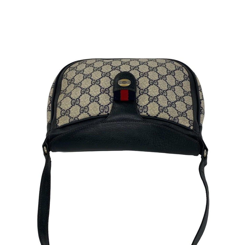 Gucci Vintage Sherry Line GG Logo Leather Shoulder Bag Sacoch Navy — view 4
