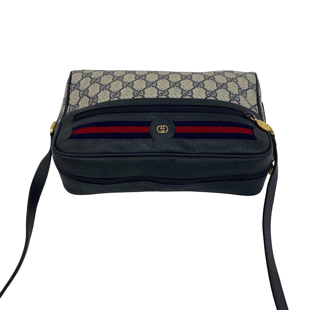 Gucci Bagged Vintage Sherry Line GG Logo Leather Shoulder Bag Crossbody Navy — view 4
