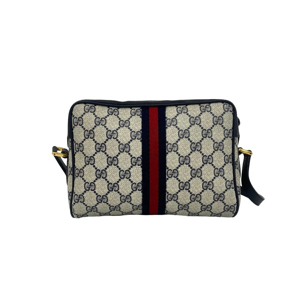 Gucci Vintage Sherry Line GG Logo Leather Shoulder Bag Crossbody Navy — view 3