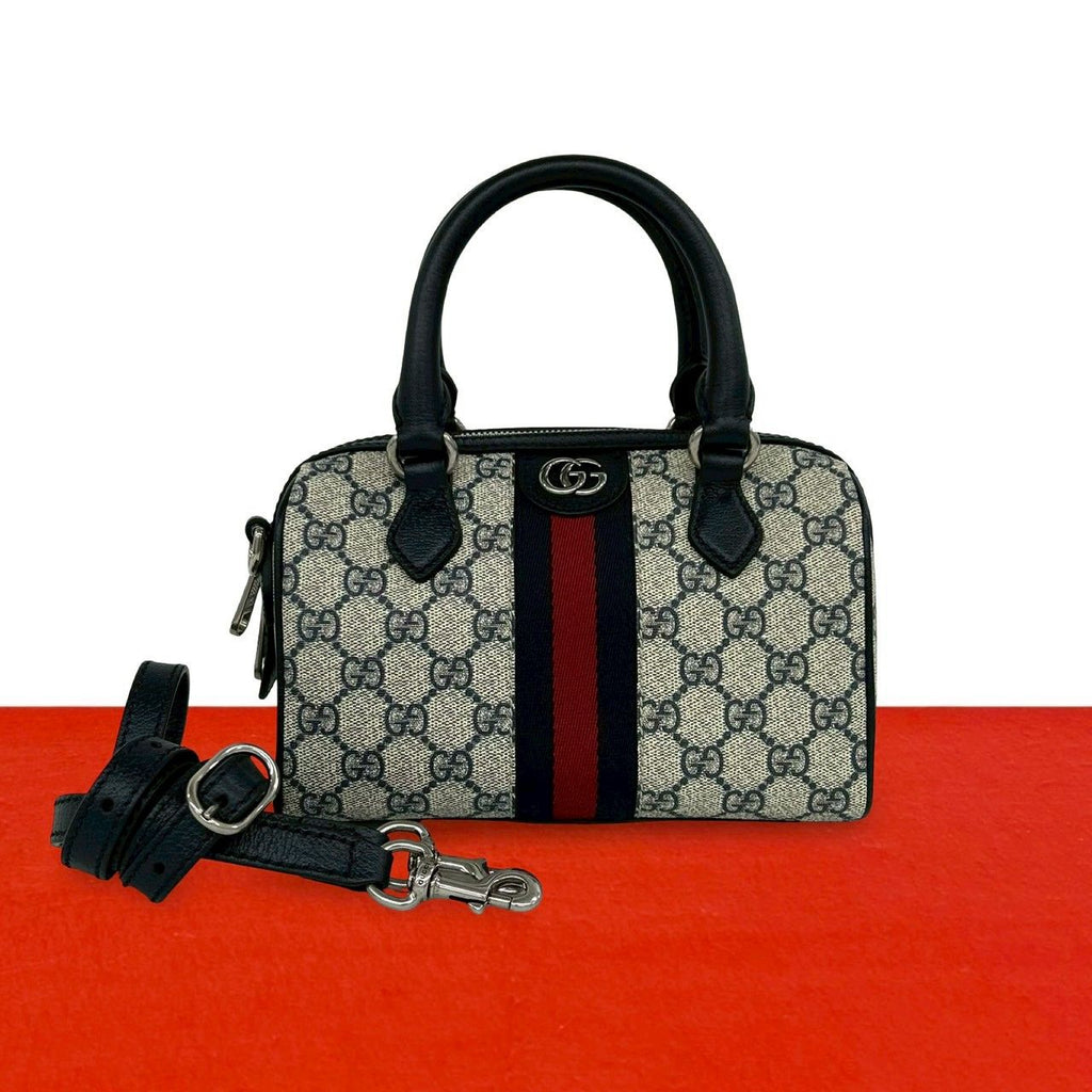 Gucci Ondia Sherry Line GG Logo Leather 2-Way Shoulder Bag Navy