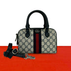 Gucci Ondia Sherry Line GG Logo Leather 2-Way Shoulder Bag Navy