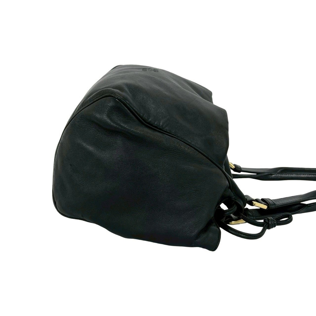 Loewe Anagram Logo Leather Drawstring Shoulder Bag Tote Black — view 6