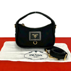 Prada Logo Tessuto Nylon Leather 2-Way Mini Shoulder Bag Black with