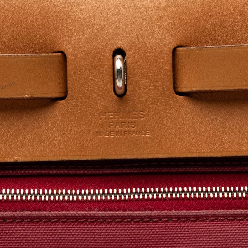Hermes Herbag Zip PM 2-Way Shoulder Bag Red Navy Canvas Leather — view 7
