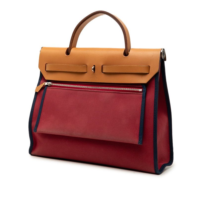 Hermes Herbag Zip PM 2-Way Shoulder Bag Red Navy Canvas Leather — view 2