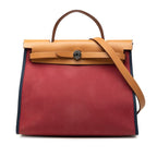 Hermes Herbag Zip PM 2-Way Shoulder Bag Red Navy Canvas Leather