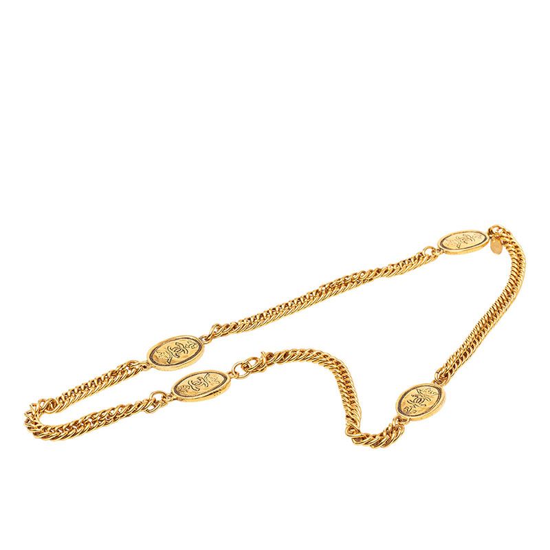 Chanel CC Logo Vintage Crown Chain Necklace 28 Gold Plated — view 2