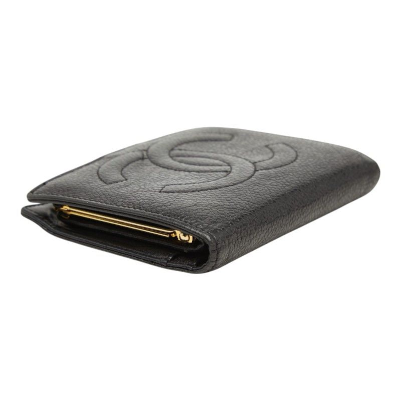 Chanel CC Logo Bifold Wallet Kiss Lock Coin Purse Black Caviar Leather — view 5