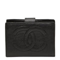 Chanel CC Logo Bifold Wallet Kiss Lock Coin Purse Black Caviar Leather