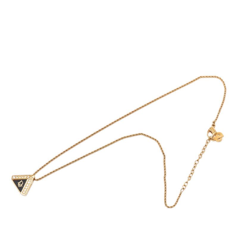 Dior Logo Triangle Motif Necklace Gold Black Plated Rhinestone — view 3