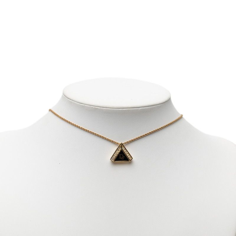 Dior Logo Triangle Motif Necklace Gold Black Plated Rhinestone — view 6