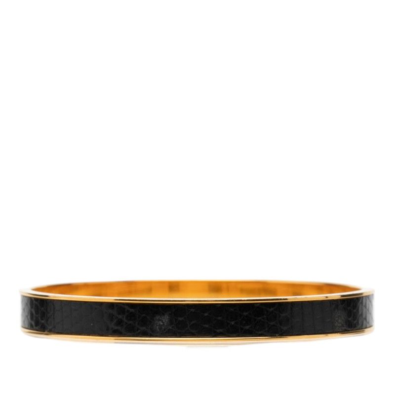 Hermes Kelly Bangle Cadena Motif Gold Black Plated Leather Bracelet — view 3